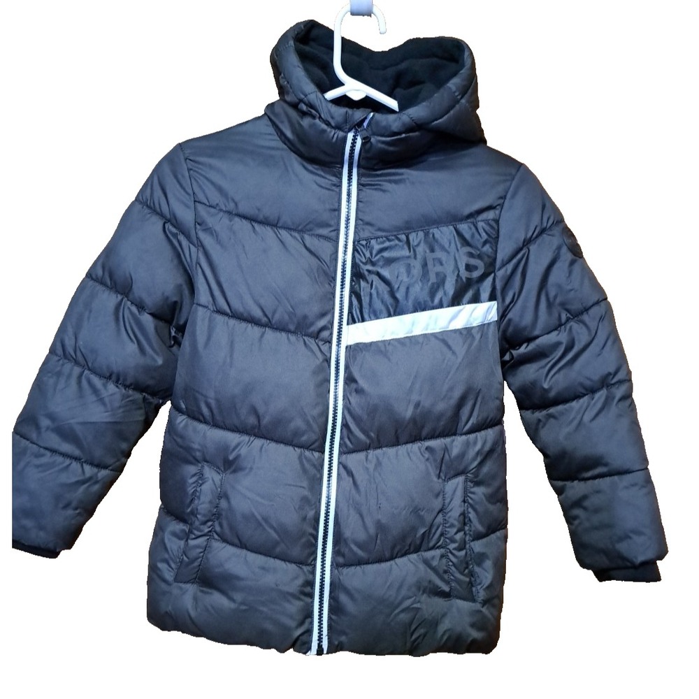 Michael Kors Boys Size 7 Black Hooded Puffer Jacket Coat Winter Insulated Zip